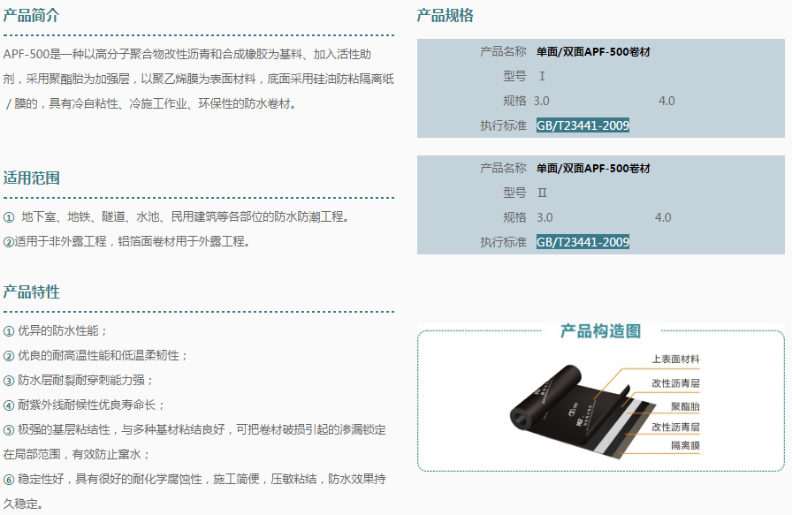 APF-500自粘聚合物改性沥青防水卷材